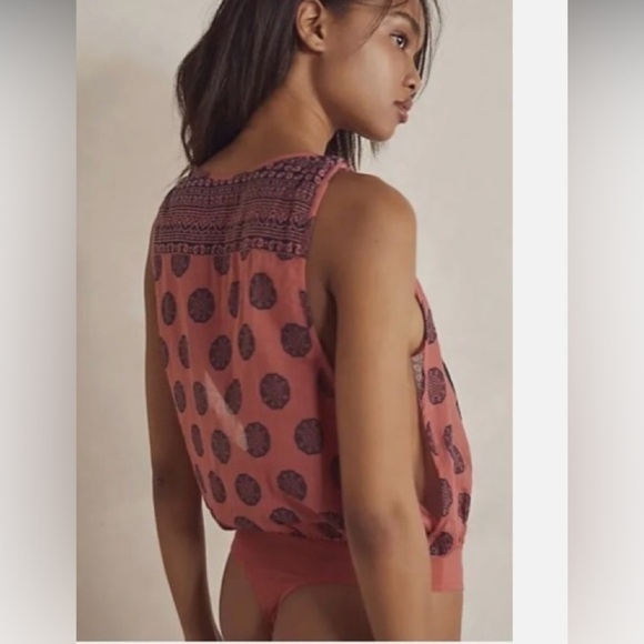 Free People Intimately Soul Of The Sun snap Bodysuit Boho Brick Combo shirt L - Picture 3 of 16